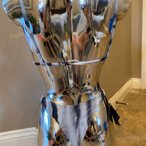 NWT 90s Vintage Gray & Black Zebra Print Bikini - Picture 2 of 3